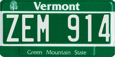 VT license plate ZEM914