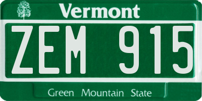 VT license plate ZEM915