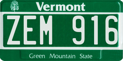 VT license plate ZEM916