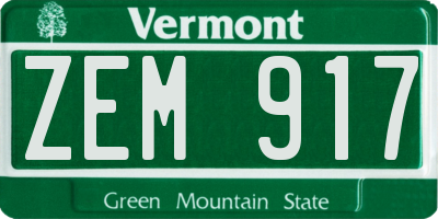 VT license plate ZEM917