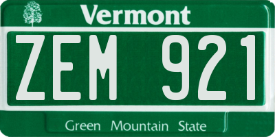 VT license plate ZEM921