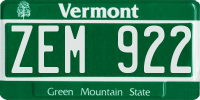 VT license plate ZEM922