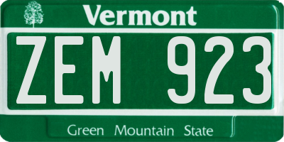 VT license plate ZEM923