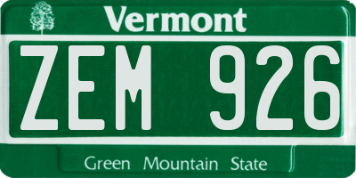 VT license plate ZEM926