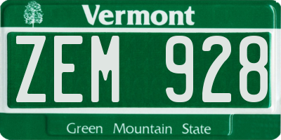 VT license plate ZEM928