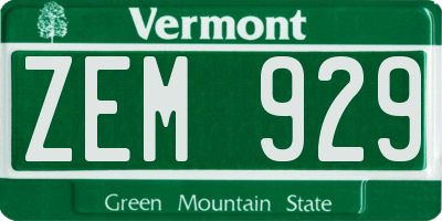VT license plate ZEM929