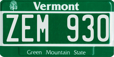 VT license plate ZEM930