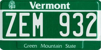 VT license plate ZEM932