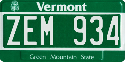 VT license plate ZEM934