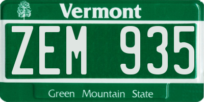 VT license plate ZEM935