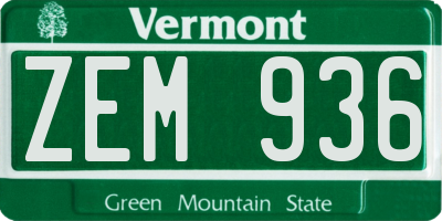 VT license plate ZEM936