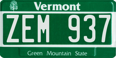 VT license plate ZEM937