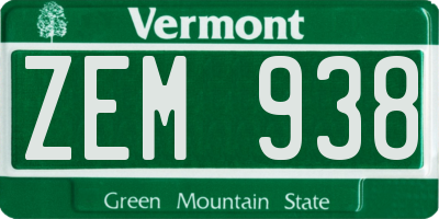 VT license plate ZEM938