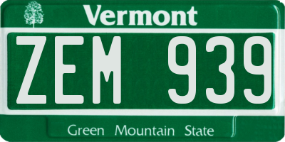 VT license plate ZEM939