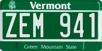 VT license plate ZEM941
