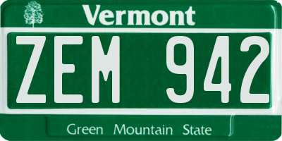 VT license plate ZEM942
