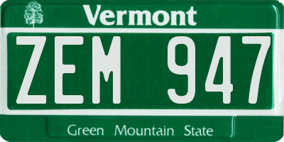 VT license plate ZEM947