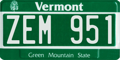 VT license plate ZEM951