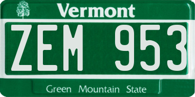 VT license plate ZEM953