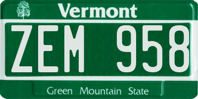 VT license plate ZEM958