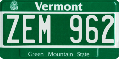 VT license plate ZEM962