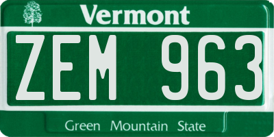 VT license plate ZEM963