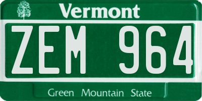 VT license plate ZEM964
