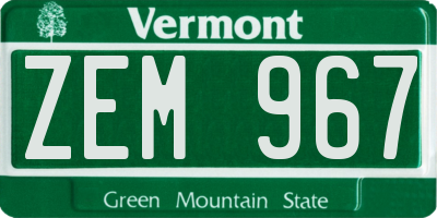 VT license plate ZEM967