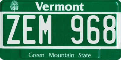 VT license plate ZEM968