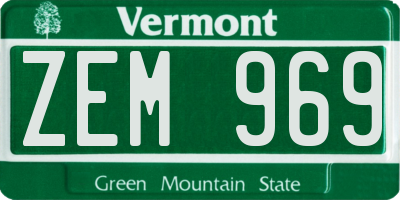VT license plate ZEM969