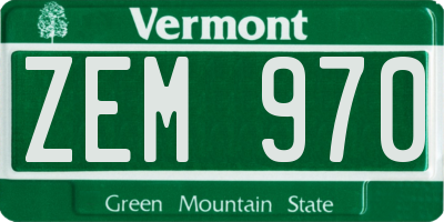 VT license plate ZEM970