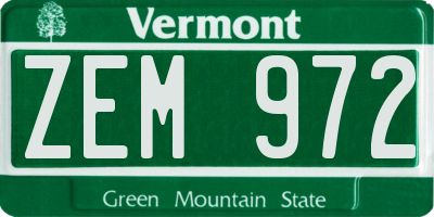 VT license plate ZEM972
