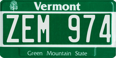 VT license plate ZEM974