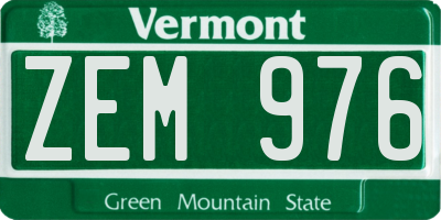 VT license plate ZEM976