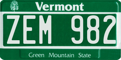 VT license plate ZEM982