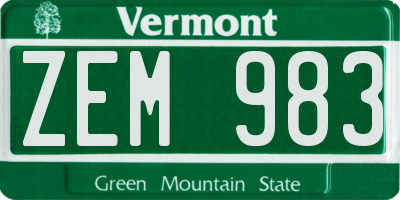 VT license plate ZEM983