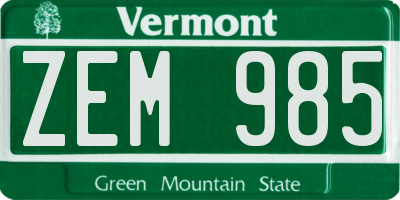 VT license plate ZEM985