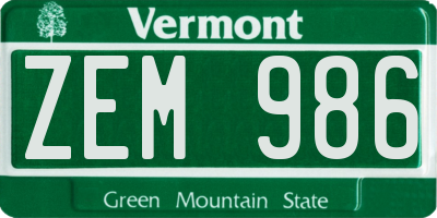VT license plate ZEM986