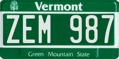 VT license plate ZEM987