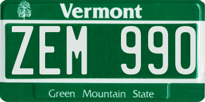 VT license plate ZEM990