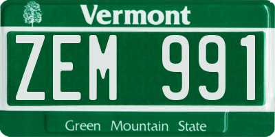 VT license plate ZEM991