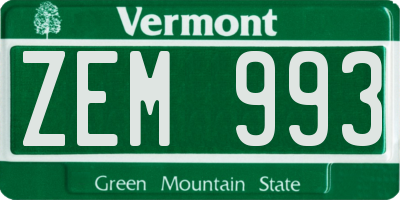 VT license plate ZEM993