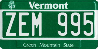 VT license plate ZEM995