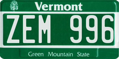 VT license plate ZEM996
