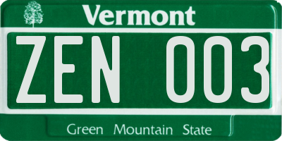 VT license plate ZEN003
