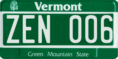 VT license plate ZEN006