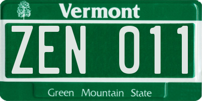 VT license plate ZEN011
