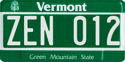 VT license plate ZEN012