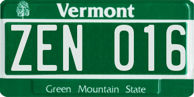 VT license plate ZEN016