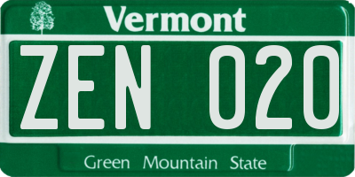 VT license plate ZEN020